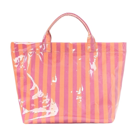 Waterproof Striped Tote Bag, Glossy PVC Large Capacity Handbag, Multicolor Casual Shoulder Bag for Beach Shopping Travel Daily Outdoor Commute Use