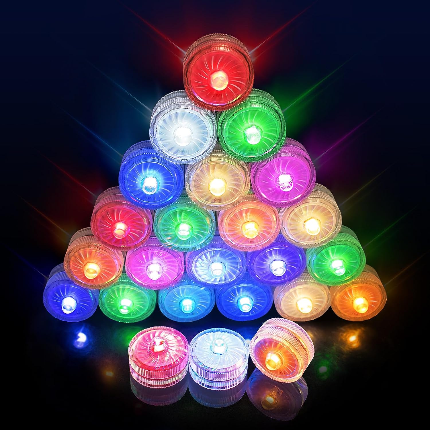 Waterproof Submersible LED Tealights, Battery Operated RGB Color