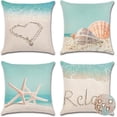 thumbnail image 1 of Waterproof Summer Decorations Outdoor Throw Pillow Covers Linen Starfish Shell Pillow Covers Pack of 4 Square Cushion Case Garden Pillowcase 18x18 Inch for Patio Furniture Couch Tent (Beach), 1 of 6