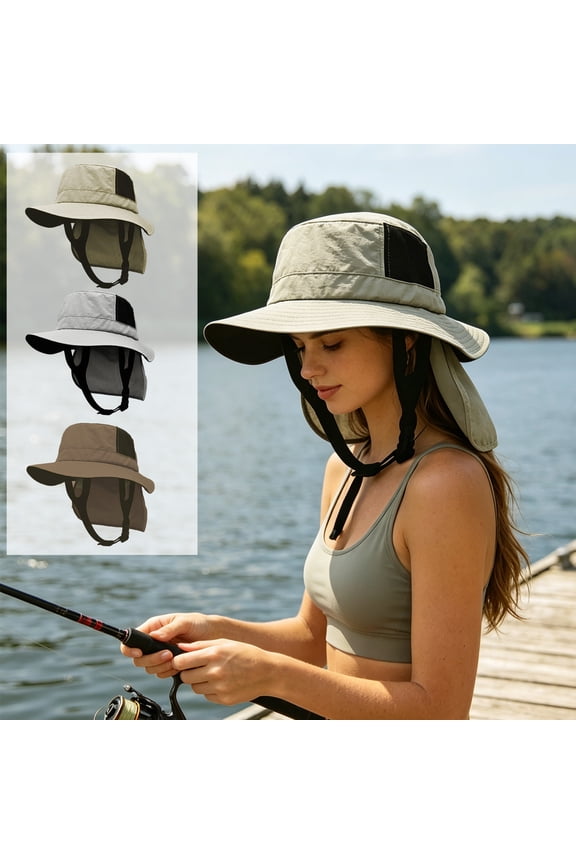 Waterproof Sun Hat, Fluorescent Green Wide Brim Bucket Hat, Surfing Fishing Sun Protection with Adjustable Strap, Ideal for Beach Outdoor Summer, Topliu