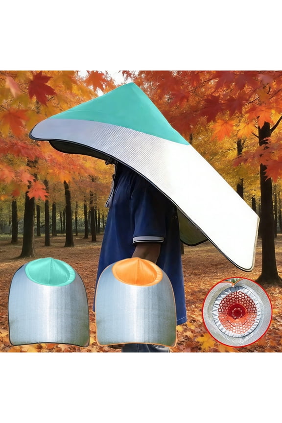 Waterproof Sun Hat Poncho Cape Wide Brim Hooded Outdoor Hat for Men Women Rain Wind Proof, Breathable, Adjustable Chin Strap, Orange Blue, 116x95cm Hiking Fishing Gardening Camping