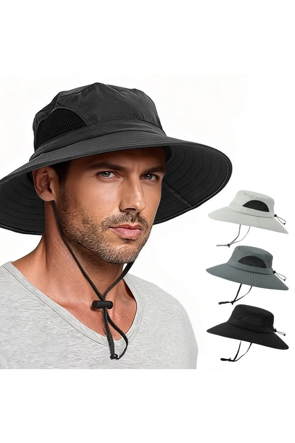 Waterproof Sun UPF 50+ Bucket Hat for Men Women, IC ICLOVER UV Protection Packable Brimmed Boonie for Fishing Hiking Outdoor Cap - Black