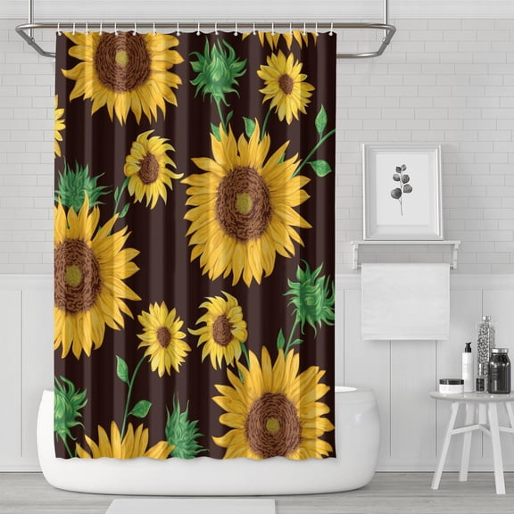 Waterproof Sunflowers Shower Curtain 72x72 Inch Boho Style Polyester Unique Shower Curtain for Bathroom Hotel Home Decor with 12 Plastic Hooks