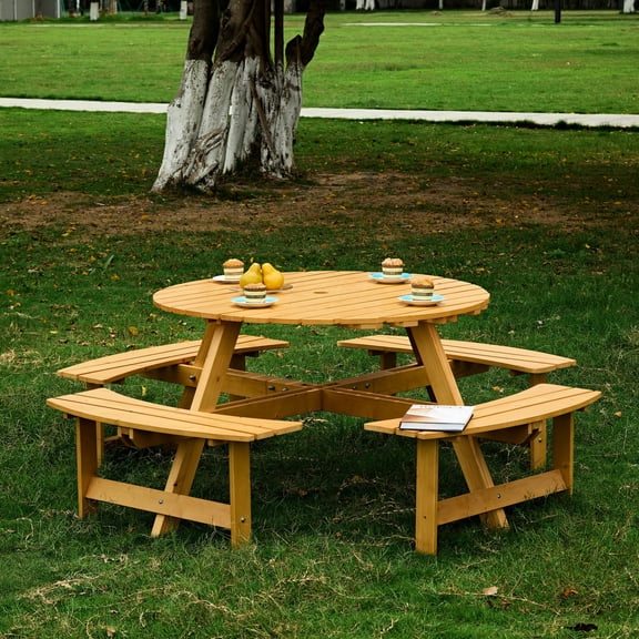 Waterproof Surface - Built - in 4 Benches - Outdoor Party - Natural Rustic Look