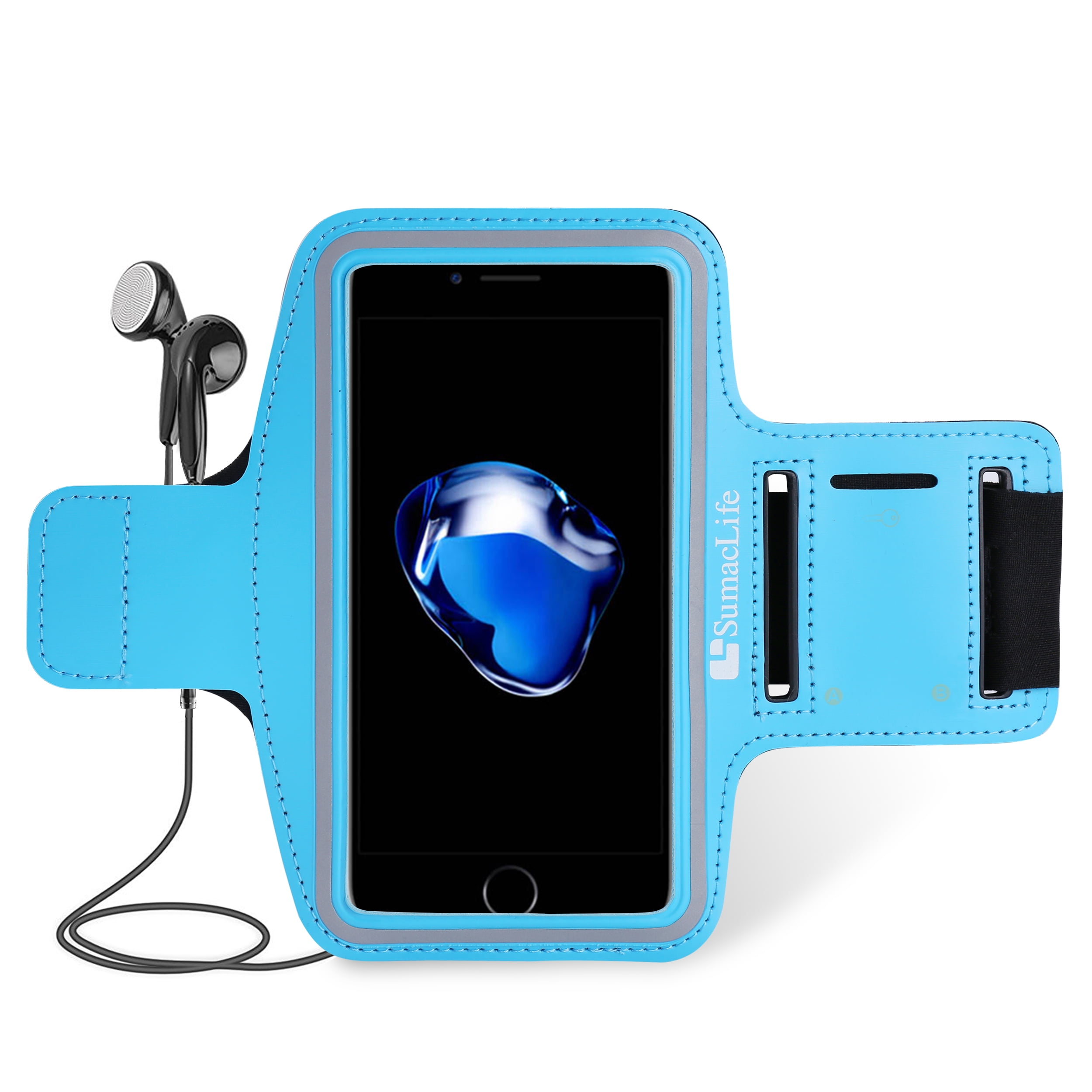 SumacLife Waterproof Sweat-Resistant Universal Armband Case,Adjustable Velcro Arm Strap with Extender Strap,Blue