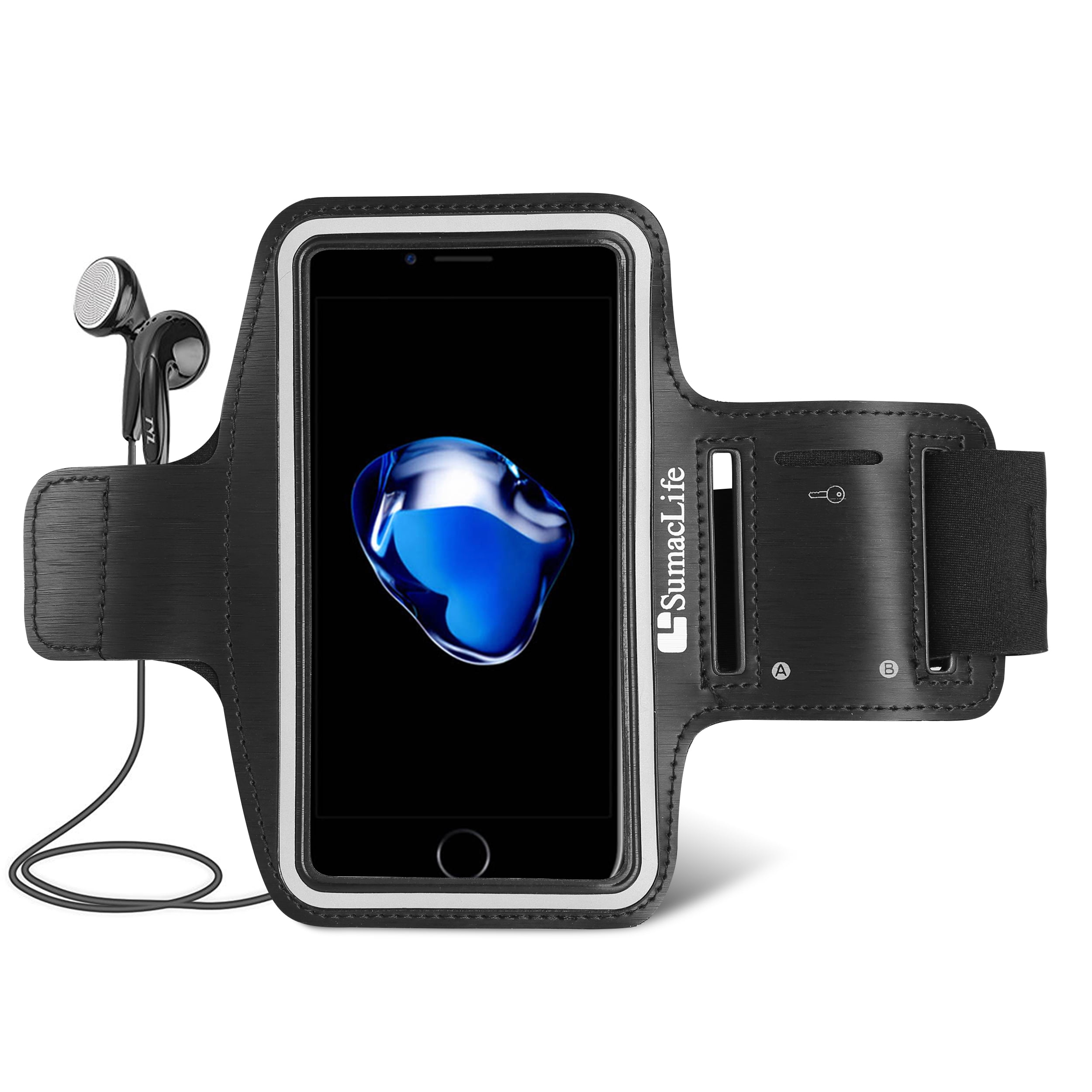 SumacLife Waterproof Sweat-Resistant Universal Armband Case for Smartphones, Neoprene Adjustable Running Arm Strap with Touchscreen Access, Black