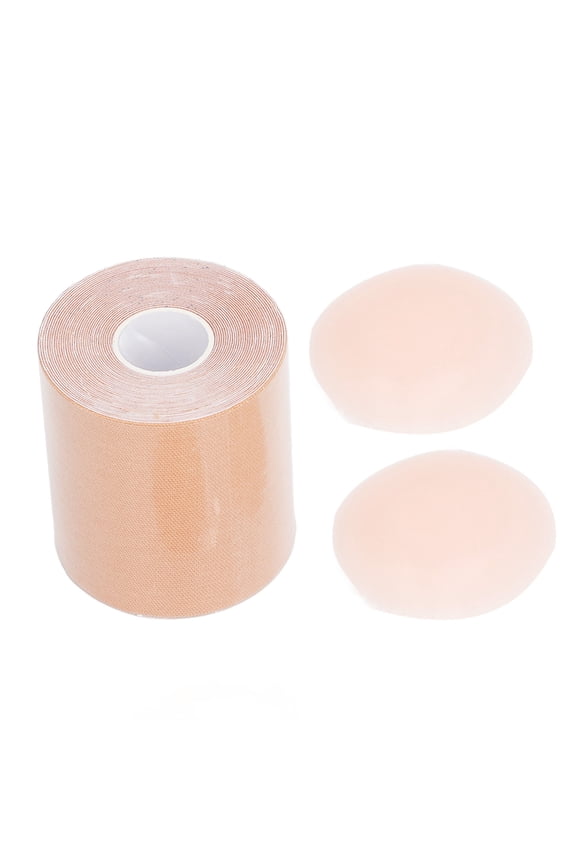 Waterproof Sweatproof Breast Lift Tape with Round Nipple Covers, Breathable Push Up Adhesive Body Tape for Strapless Backless Dress, 3 inches / 7.5 cm Wide