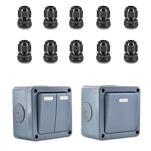 Waterproof Switch,2 Way Single Light Switch for Outdoor Garden, with 1PK 2 Way Dual Light Switches,Weatherproof (1Gang&2Gang 10A Grey)