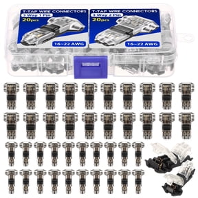 TMWEFUSC T Tap Wire Connectors 40Pcs 16-20 AWG No Stripping 3 Way 1 Pin 2 Pin Low Voltage Quick Splice Electrical Terminal Kit with Storage Case Transparent