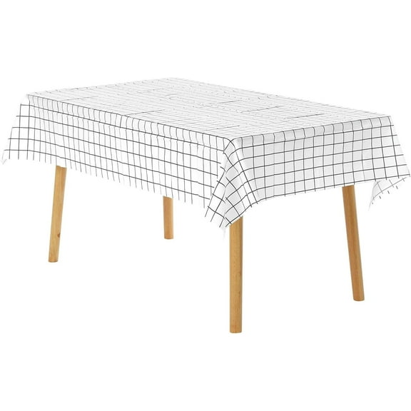 Waterproof Table Cover,53.9x35.4In Fashion White Check Grid Washable Tablecloth,Oil Proof Plastic Table Cloth for Dining,Camping,Picnic