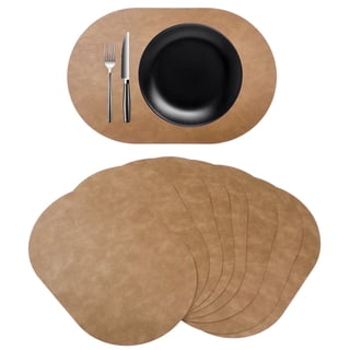 Waterproof Table Mats,Heat Resistant Oval Placemats Set of 8 Washable 12 x 17 inch,Wipeable Place Mats for Kitchen,Dining Room,Light Brown