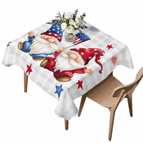 Waterproof Tablecloth 4th of July Patriotic Gnome Stars Square Table Cloth 54x54in,Wipeable Washable Table Cover White Grey Buffalo Plaid Tablecloths for Dining Tables Kitchen Picnic Ourdoor