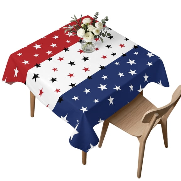 Waterproof Tablecloth 4th of July Stars Blue Red White Thin Square Table Cloth 54x54in,Wipeable Washable Table Cover Patriotic Independence Day Tablecloths for Dining Tables Kitchen Picnic Ourdoor