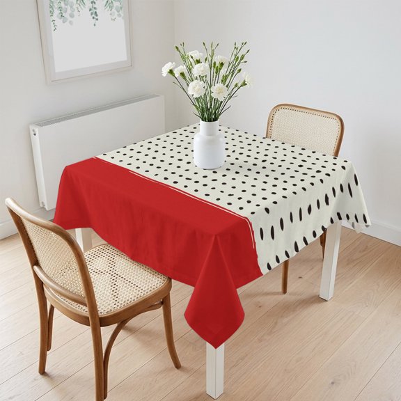 Waterproof Tablecloth Abstract Black Polka Dot Square Table Cloth 60x60in,Wipeable Washable Table Cover Modern Red Bottom Tablecloths for Dining Tables Kitchen Picnic Camping Outdoor Party