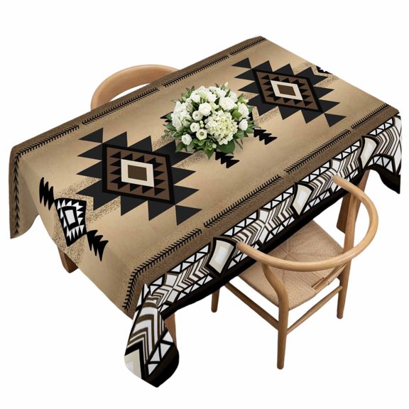 Waterproof Tablecloth Abstract Boho Brown Geometric Pattern Rectangle Table Cloth 60x120in,Wipeable Washable Table Cover Retro Southwest Theme Tablecloths for Dining Tables Kitchen Picnic Ourdoor