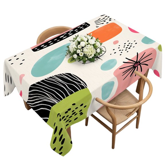 Waterproof Tablecloth Abstract Color Block Spot Rectangle Table Cloth 60x120in,Wipeable Washable Table Cover Minimalist Sketch on White Tablecloths for Dining Tables Kitchen Picnic Camping Ourdoor