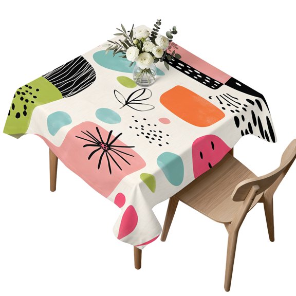 Waterproof Tablecloth Abstract Color Block Spot Square Table Cloth 54x54in,Wipeable Washable Table Cover Minimalist Sketch on White Tablecloths for Dining Tables Kitchen Picnic Camping Ourdoor