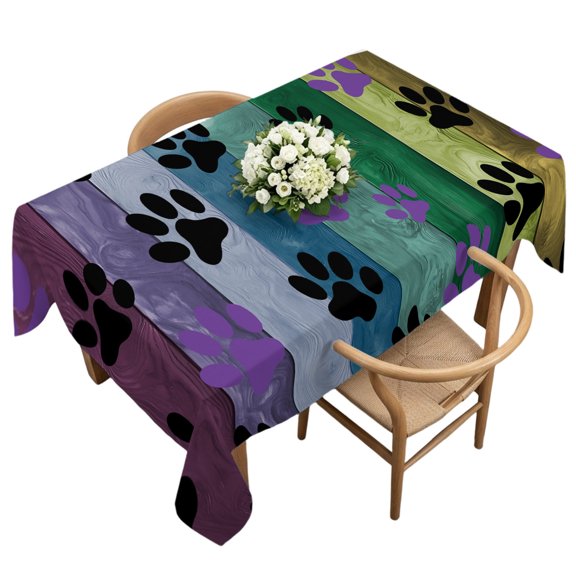 Waterproof Tablecloth Abstract Colorful Wood Grain Rectangle Table Cloth 60x120in,Wipeable Washable Table Cover Black Purple Animal Footprints Tablecloths for Dining Tables Kitchen Picnic Ourdoor