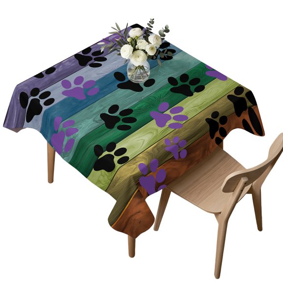 Waterproof Tablecloth Abstract Colorful Wood Grain Square Table Cloth 54x54in,Wipeable Washable Table Cover Black Purple Animal Footprints Tablecloths for Dining Tables Kitchen Picnic Ourdoor