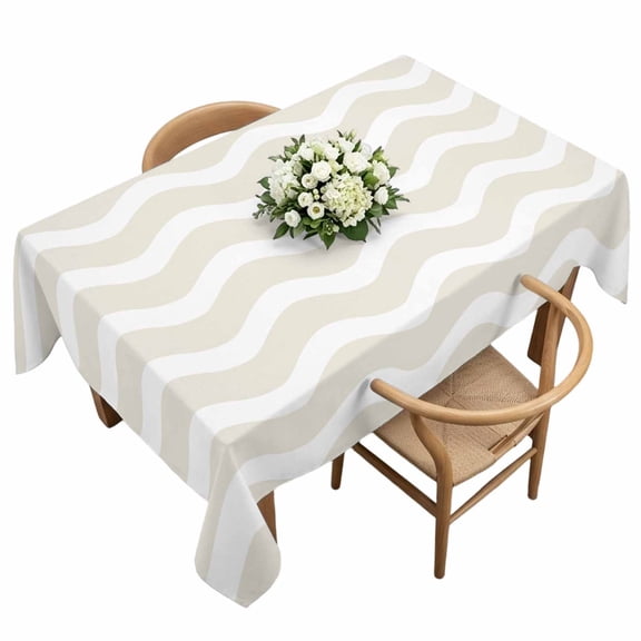 Waterproof Tablecloth Abstract Cream Stripes Rectangle Table Cloth 60x120in,Wipeable Washable Table Cover Modern Waves Water Ripples Tablecloths for Dining Tables Kitchen Picnic Camping Ourdoor