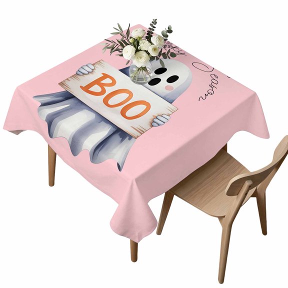 Waterproof Tablecloth Abstract Cute Halloween Ghost Square Table Cloth 54x54in,Wipeable Washable Table Cover Pink Boo Spooky Season Tablecloths for Dining Tables Kitchen Picnic Camping Outdoor Party
