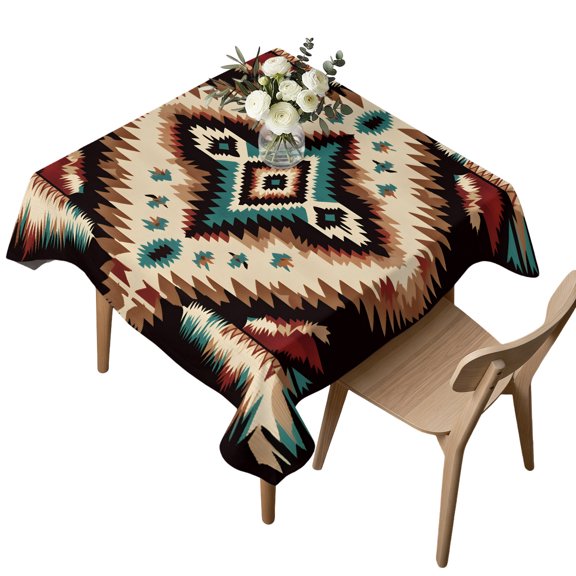 Waterproof Tablecloth Abstract Ethnic Style Colored Geometric Square Table Cloth 54x54in,Wipeable Washable Table Cover Retro Pattern Tablecloths for Dining Tables Kitchen Picnic Camping Ourdoor