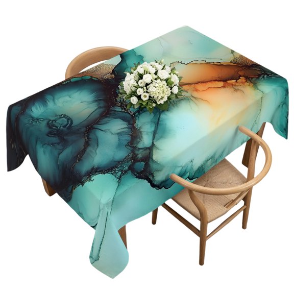 Waterproof Tablecloth Abstract Marble Pattern Teal Waves Rectangle Table Cloth 60x120in,Wipeable Washable Table Cover Modern Texture Art Tablecloths for Dining Tables Kitchen Picnic Camping Ourdoor