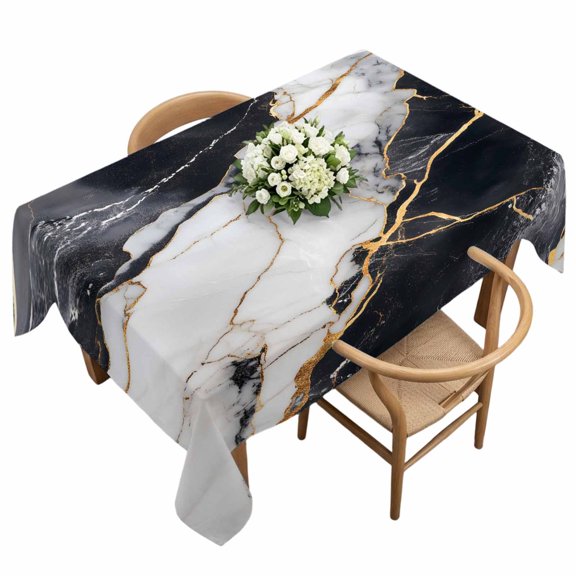 Waterproof Tablecloth Abstract Marble Texture Rectangle Table Cloth 60x120in,Wipeable Washable Table Cover Modern Black White Gold Stone Art Tablecloths for Dining Tables Kitchen Picnic Ourdoor