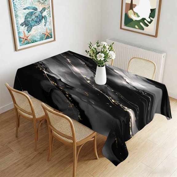 Waterproof Tablecloth Abstract Marble Texture Rectangle Table Cloth 60x84in,Wipeable Washable Table Cover Black Grey Gradient Stone Art Tablecloths for Dining Tables Kitchen Picnic Camping Ourdoor