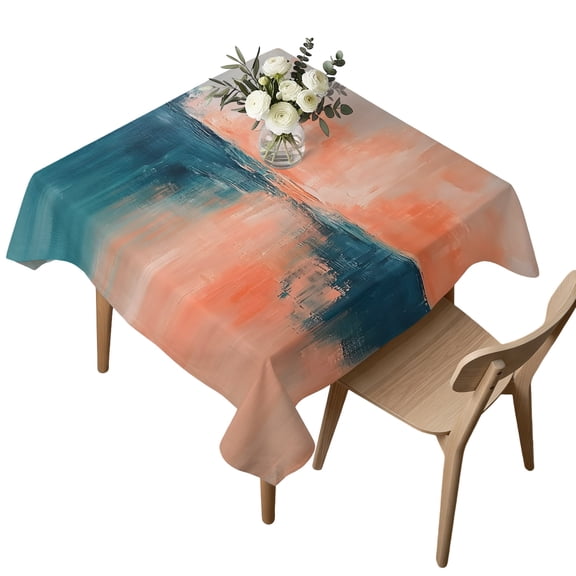 Waterproof Tablecloth Abstract Ocean Orange Sunset Square Table Cloth 54x54in,Wipeable Washable Table Cover Retro Oil Painting Art Tablecloths for Dining Tables Kitchen Picnic Camping Ourdoor Party