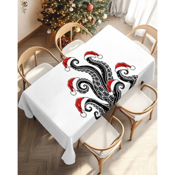 Waterproof Tablecloth Abstract Octopus Festive Whimsy Rectangle Table Cloth 60x120in,Wipeable Washable Table Cover Red Christmas Hat Tablecloths for Dining Tables Kitchen Picnic Outdoor Party