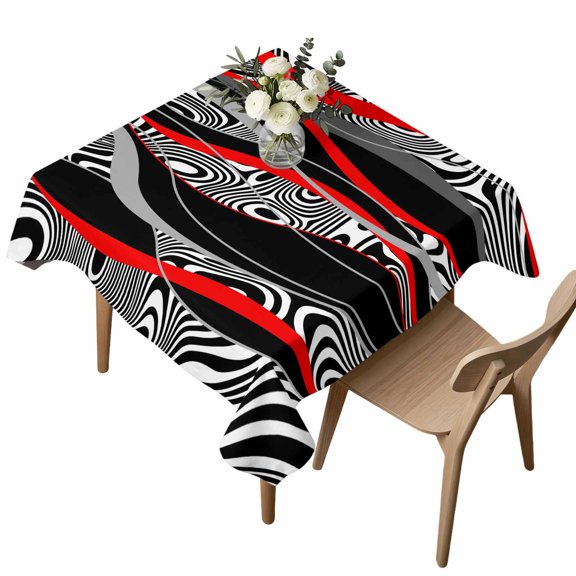 Waterproof Tablecloth Abstract Red Black Stripe Square Table Cloth 54x54in,Wipeable Washable Table Cover Zebra Animal Print Texture Tablecloths for Dining Tables Kitchen Picnic Camping Ourdoor