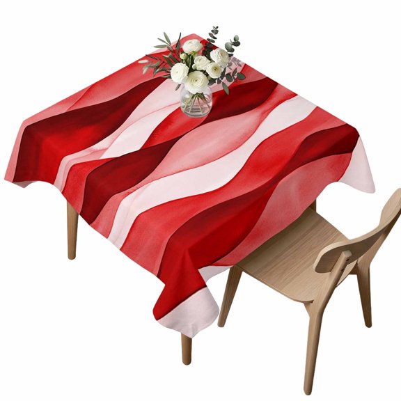 Waterproof Tablecloth Abstract Red Wave Stripe Texture Square Table Cloth 54x54in,Wipeable Washable Table Cover Minimalist Art Water Ripple Tablecloths for Dining Tables Kitchen Picnic Ourdoor
