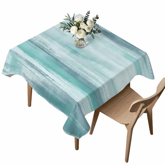 Waterproof Tablecloth Abstract Teal White Ocean Waves Square Table Cloth 54x54in,Wipeable Washable Table Cover Modern Minimalist Art Tablecloths for Dining Tables Kitchen Picnic Camping Ourdoor