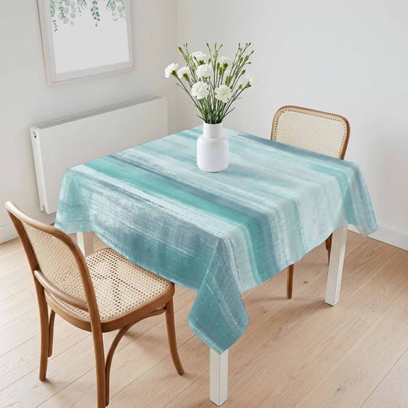 Waterproof Tablecloth Abstract Teal White Ocean Waves Square Table Cloth 60x60in,Wipeable Washable Table Cover Modern Minimalist Art Tablecloths for Dining Tables Kitchen Picnic Camping Ourdoor