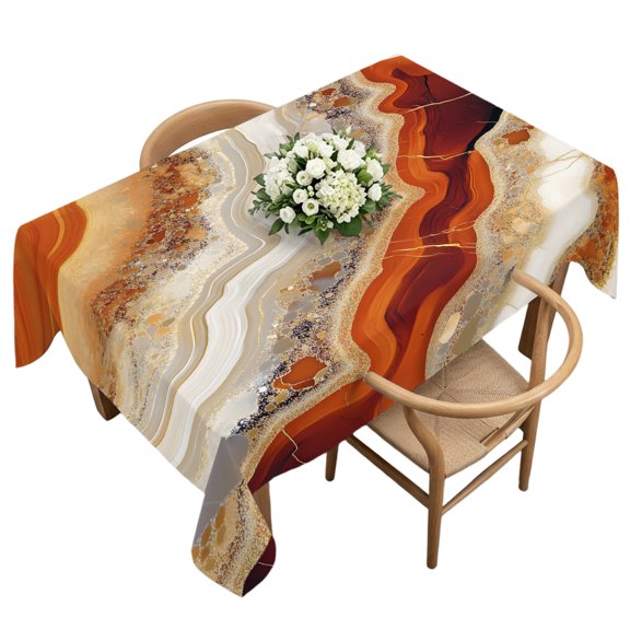 Waterproof Tablecloth Abstract Watercolor Crystal Marble Rectangle Table Cloth 60x120in,Wipeable Washable Table Cover Golden Waves Oil Painting Tablecloths for Dining Tables Kitchen Picnic Ourdoor