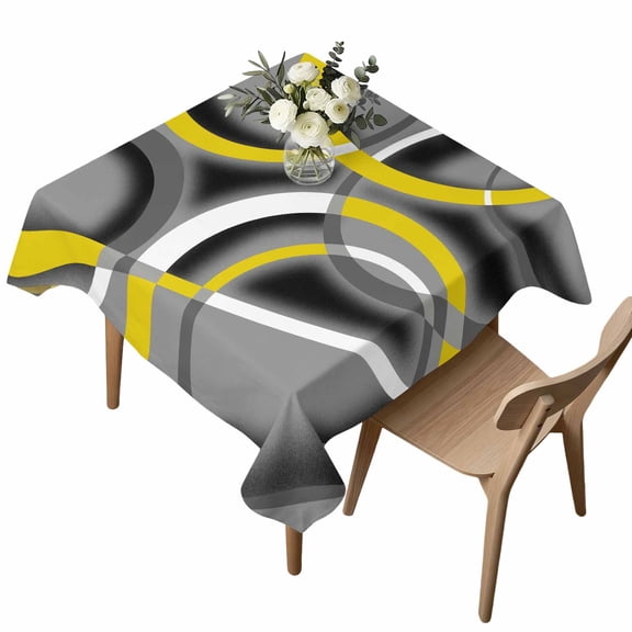 Waterproof Tablecloth Abstract Yellow Gray Geometric Square Table Cloth 54x54in,Wipeable Washable Table Cover Modern Watercolor Art Tablecloths for Dining Tables Kitchen Picnic Camping Ourdoor