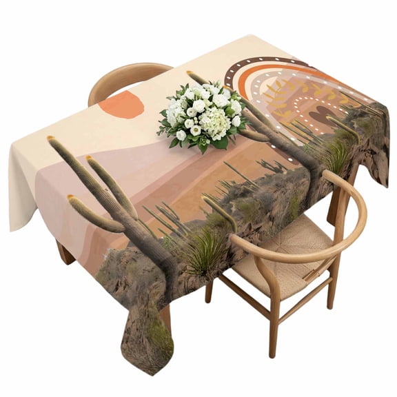 Waterproof Tablecloth Abstracts Vintage Cacti Deserts Rectangle Table Cloth 60x120in,Wipeable Washable Table Cover Bohemian Plants Tablecloths for Dining Tables Kitchen Picnic Camping Ourdoor Party