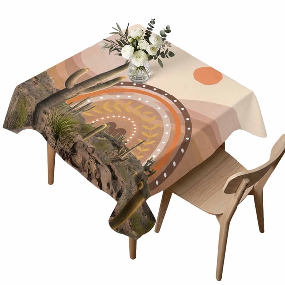 Waterproof Tablecloth Abstracts Vintage Cacti Deserts Square Table Cloth 54x54in,Wipeable Washable Table Cover Bohemian Plants Tablecloths for Dining Tables Kitchen Picnic Camping Ourdoor Party