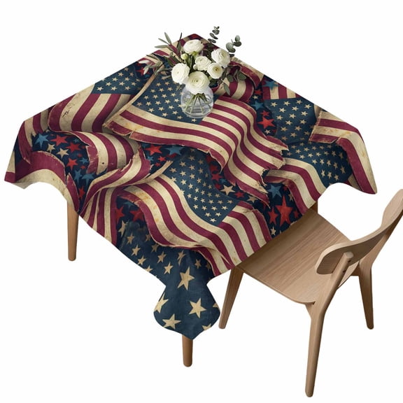 Waterproof Tablecloth American Independence Day Flag Square Table Cloth 54x54in,Wipeable Washable Table Cover Patriotic Stars Stripes Flags Tablecloths for Dining Tables Kitchen Picnic Ourdoor