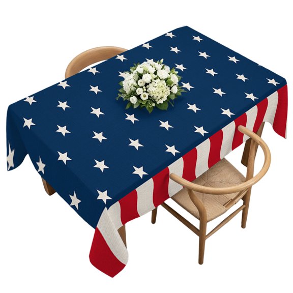 Waterproof Tablecloth American Independence Day Rectangle Table Cloth 60x120in,Wipeable Washable Table Cover USA Stars on Blue Red White Border Tablecloths for Dining Tables Kitchen Picnic Ourdoor