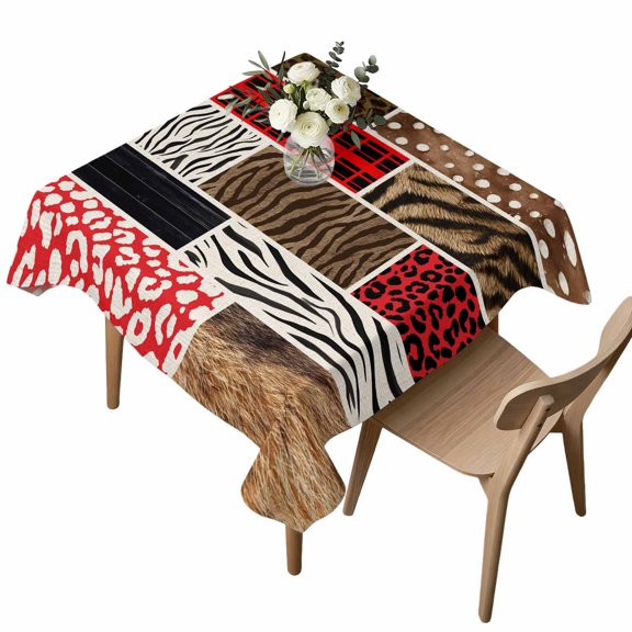Waterproof Tablecloth Animal Fur Print Pattern Square Table Cloth 54x54in,Wipeable Washable Table Cover Leopard Zebra Red Black Plaid Tablecloths for Dining Tables Kitchen Picnic Camping Ourdoor