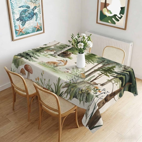 Waterproof Tablecloth Animals Bear Deer Fox Rabbit Rectangle Table Cloth 60x102in,Wipeable Washable Table Cover Retro Tree on Linen Tablecloths for Dining Tables Kitchen Picnic Camping Ourdoor