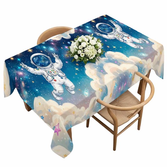 Waterproof Tablecloth Astronauts Galaxy Dream Sky Rectangle Table Cloth 60x120in,Wipeable Washable Table Cover Stars Moon Planet Tablecloths for Dining Tables Kitchen Picnic Camping Ourdoor Party