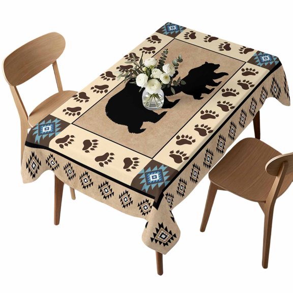 Waterproof Tablecloth Autumn Black Bear Footprints Rectangle Table Cloth 52x70in,Wipeable Washable Table Cover Geometric Boho Artwork Tablecloths for Dining Tables Kitchen Picnic Camping Ourdoor