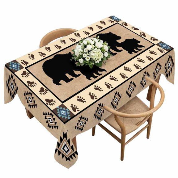 Waterproof Tablecloth Autumn Black Bear Footprints Rectangle Table Cloth 60x120in,Wipeable Washable Table Cover Geometric Boho Artwork Tablecloths for Dining Tables Kitchen Picnic Camping Ourdoor