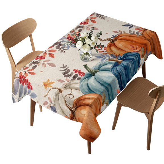 Waterproof Tablecloth Autumn Thanksgiving Pumpkin Rectangle Table Cloth 52x70in,Washable Table Cover Fall Leaves Cotton on Linen Tablecloths for Dining Tables Kitchen Picnic Camping Outdoor Party