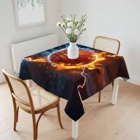 Waterproof Tablecloth Basketball Sports Ice and Fire Square Table Cloth 60x60in,Wipeable Washable Table Cover Lightning Abstract Art Tablecloths for Dining Tables Kitchen Picnic Outdoor Party
