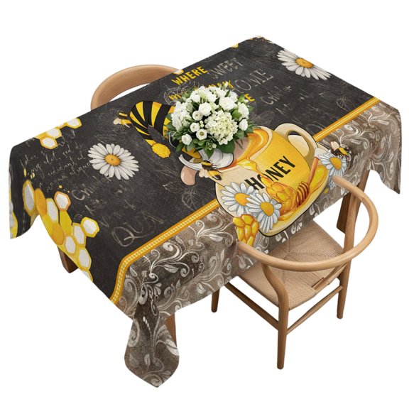 Waterproof Tablecloth Bee Gnome Honeycomb Rectangle Table Cloth 60x120in,Wipeable Washable Table Cover Rustic Daisy Floral Retro Blackboard Tablecloths for Dining Tables Kitchen Picnic Ourdoor