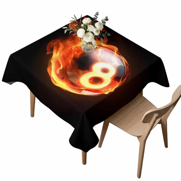 Waterproof Tablecloth Billiards Flame Black Eight Square Table Cloth 54x54in,Wipeable Washable Table Cover Abstract Sport Ball Tablecloths for Dining Tables Kitchen Picnic Camping Ourdoor Party